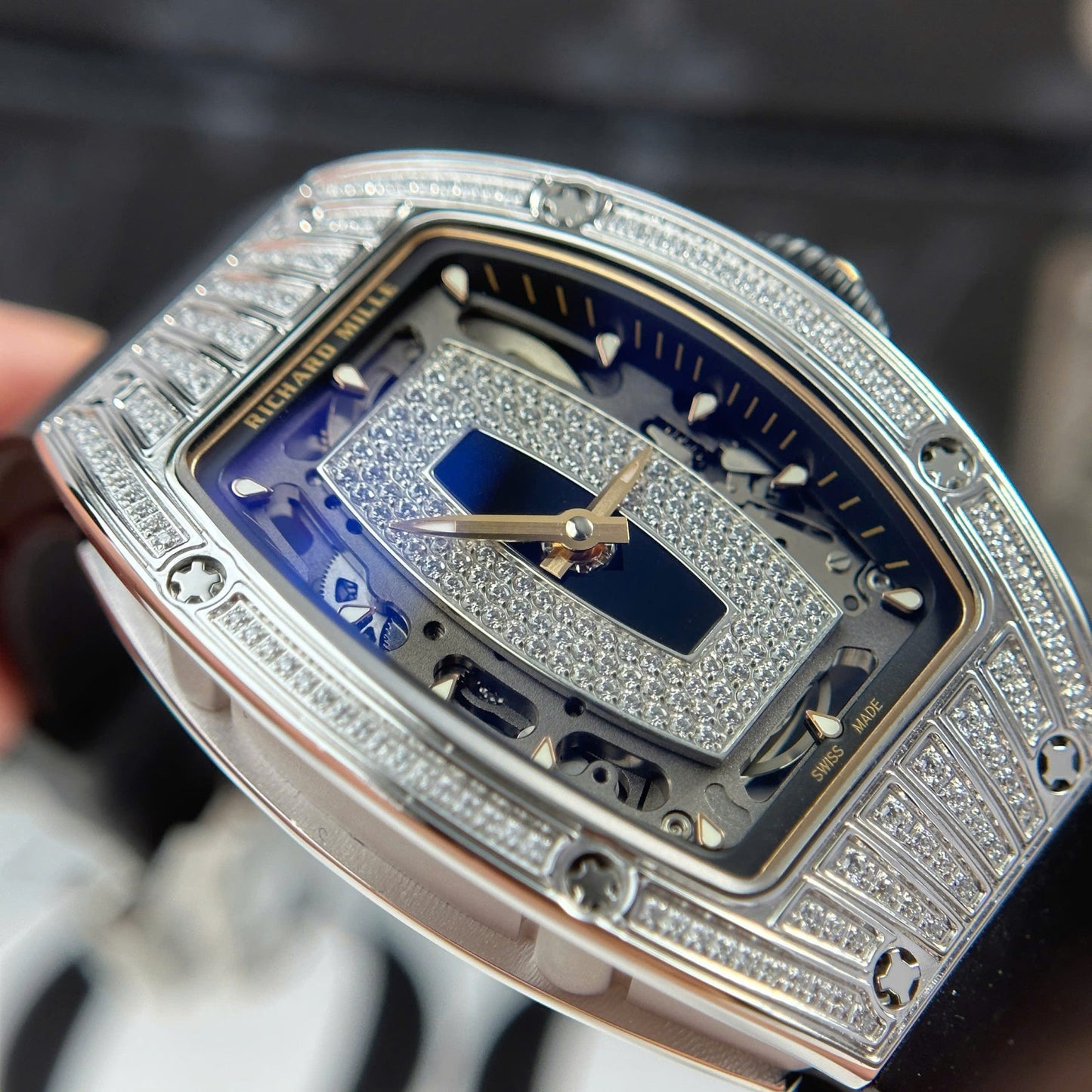 Richard Mille RM07-01 Best Replica Watches Diamonds Black Rubber Strap ZF Factory 36mm