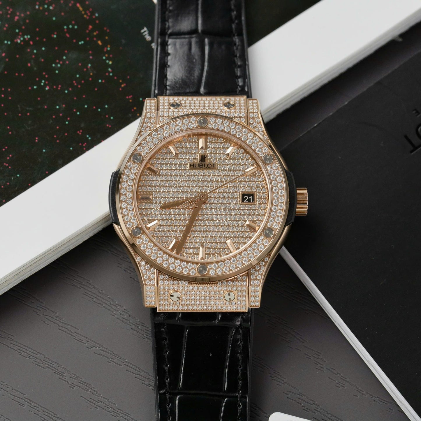 Hublot Classic Fussion King Gold Best Replica Watches Custom Full Moissanite Diamonds 42mm