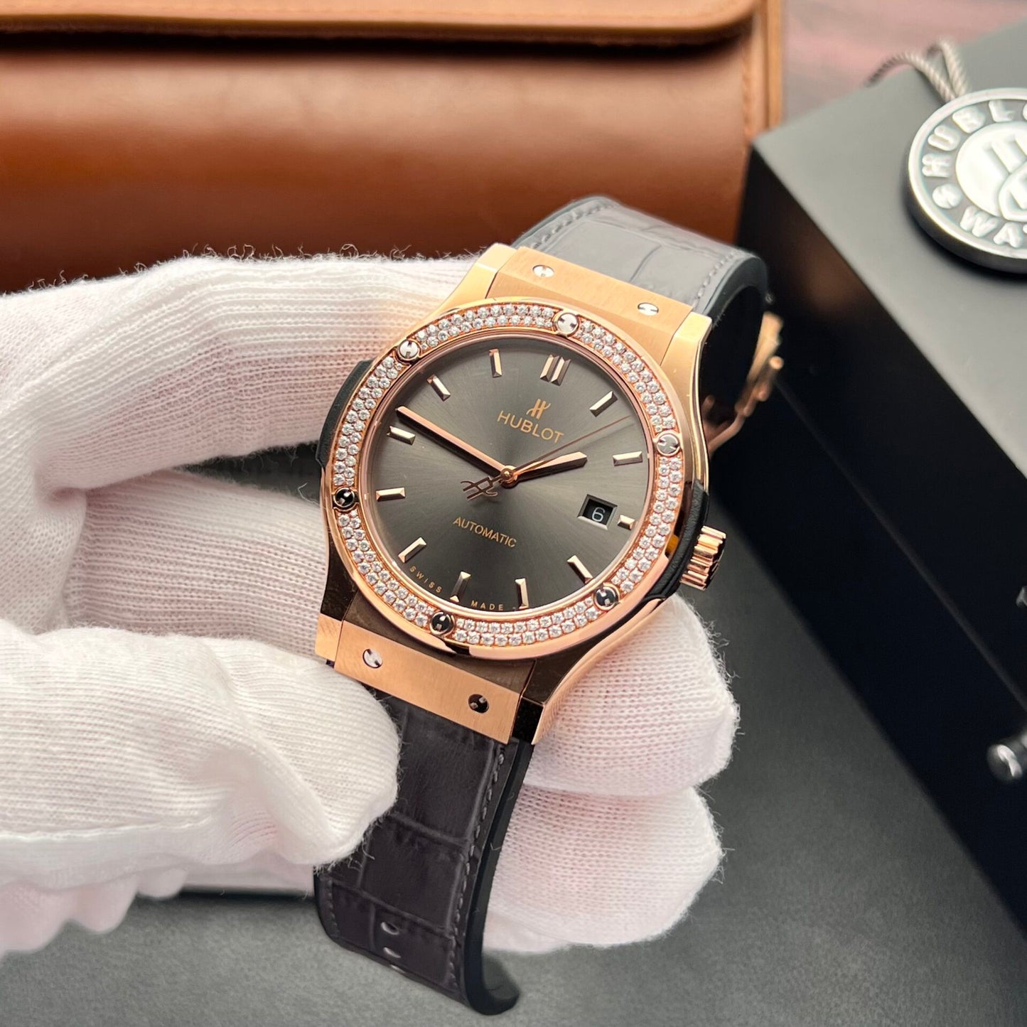 Hublot Classic Fusion King Gold Replica Watch With Moissanite Diamond 42mm
