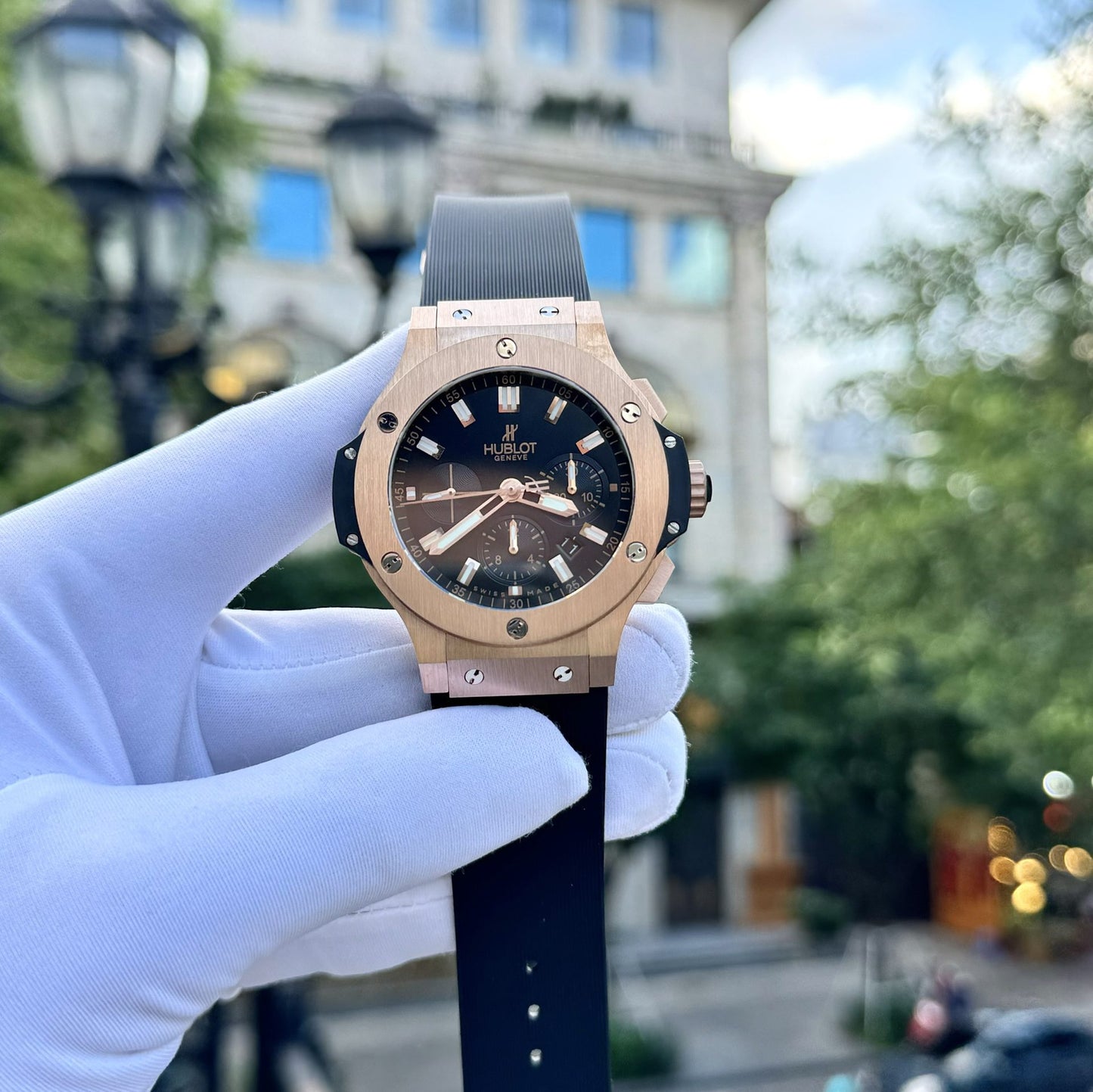 Hublot Fake Watches Big Bang Chronograph King Gold Black Dial 44mm
