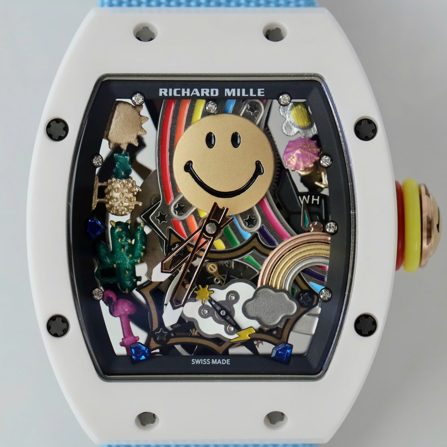 Richard Mille Copies Watches RM88 Smiley Fabic Nato Strap Blue 42mm
