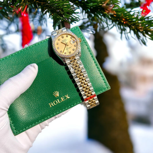 Rolex DateJust Replica Watch With Moissanite Diamonds Yellow Dial 31mm