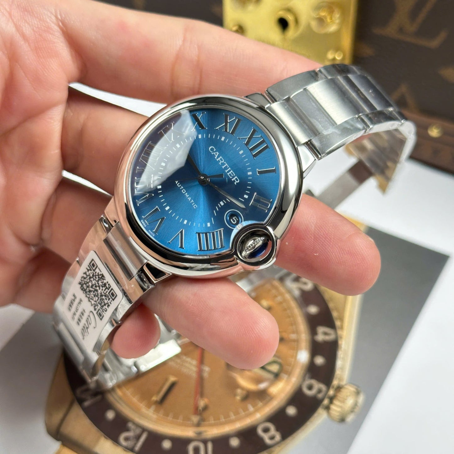 Cartier Ballon Bleu Copies Watches Blue Dial Metal Wire AF Factory 40mm