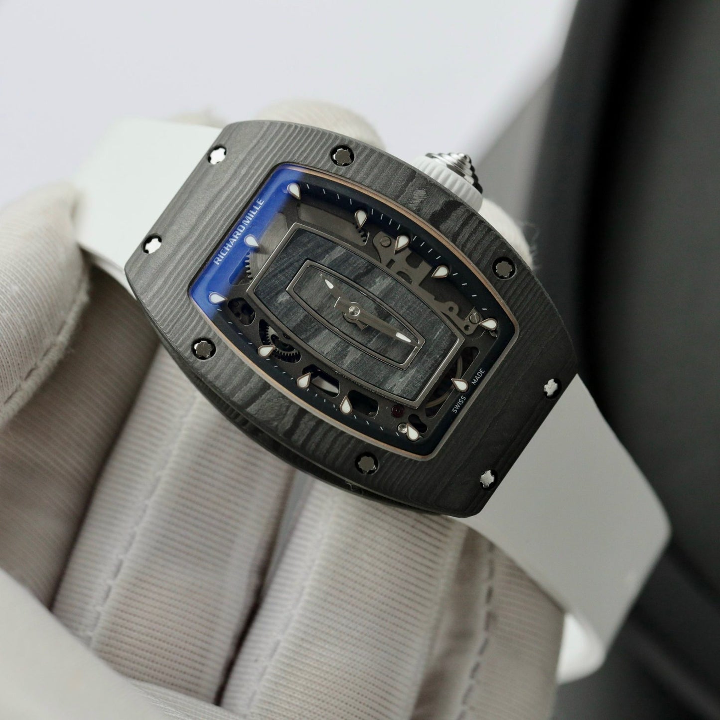 Richard Mille Replica 1:1 Watch RM07 Carbon White Rubber Strap Best Quality 36mm