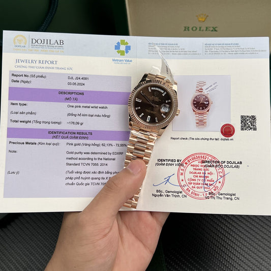 Rolex Best Replica Watch Day-Date Gold Wrapped Chocolate Dial Weight 177gram GM Factory 40mm