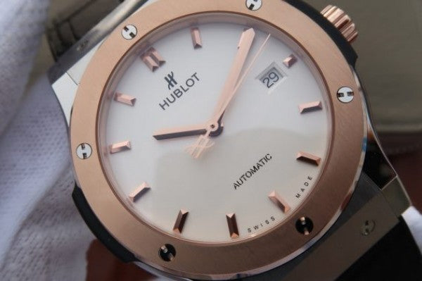 Replica Hublot Classic Fusion 42mm RG JJF White Dial Black Gummy Strap A2892