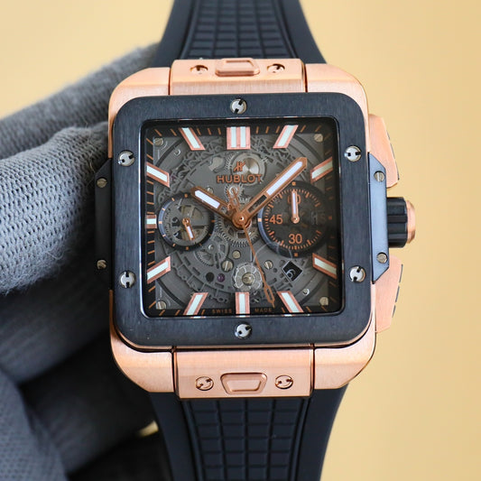 HUBLOT SQUARE BANG UNICO 45mm Rubber Strap(1:1 replica)