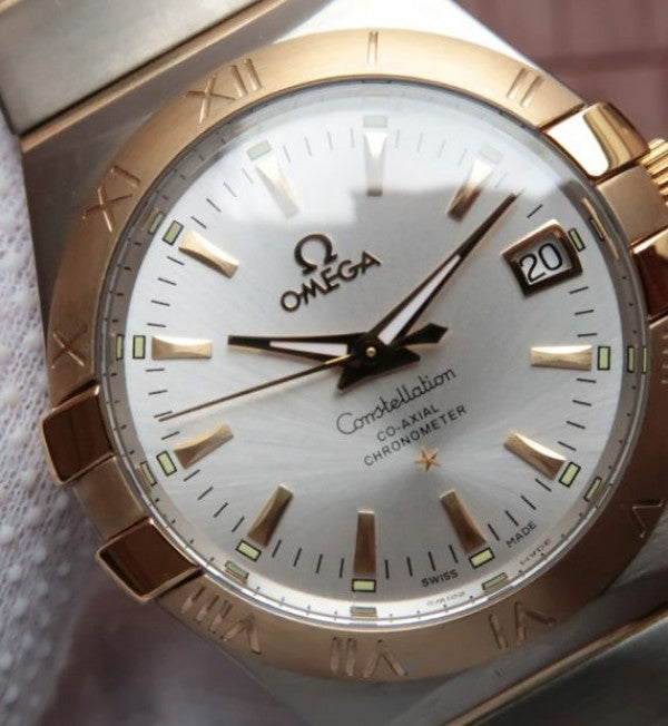 Replica Omega V6 Constellation 35mm White Dial YG Bezel SS Bracelet A2500