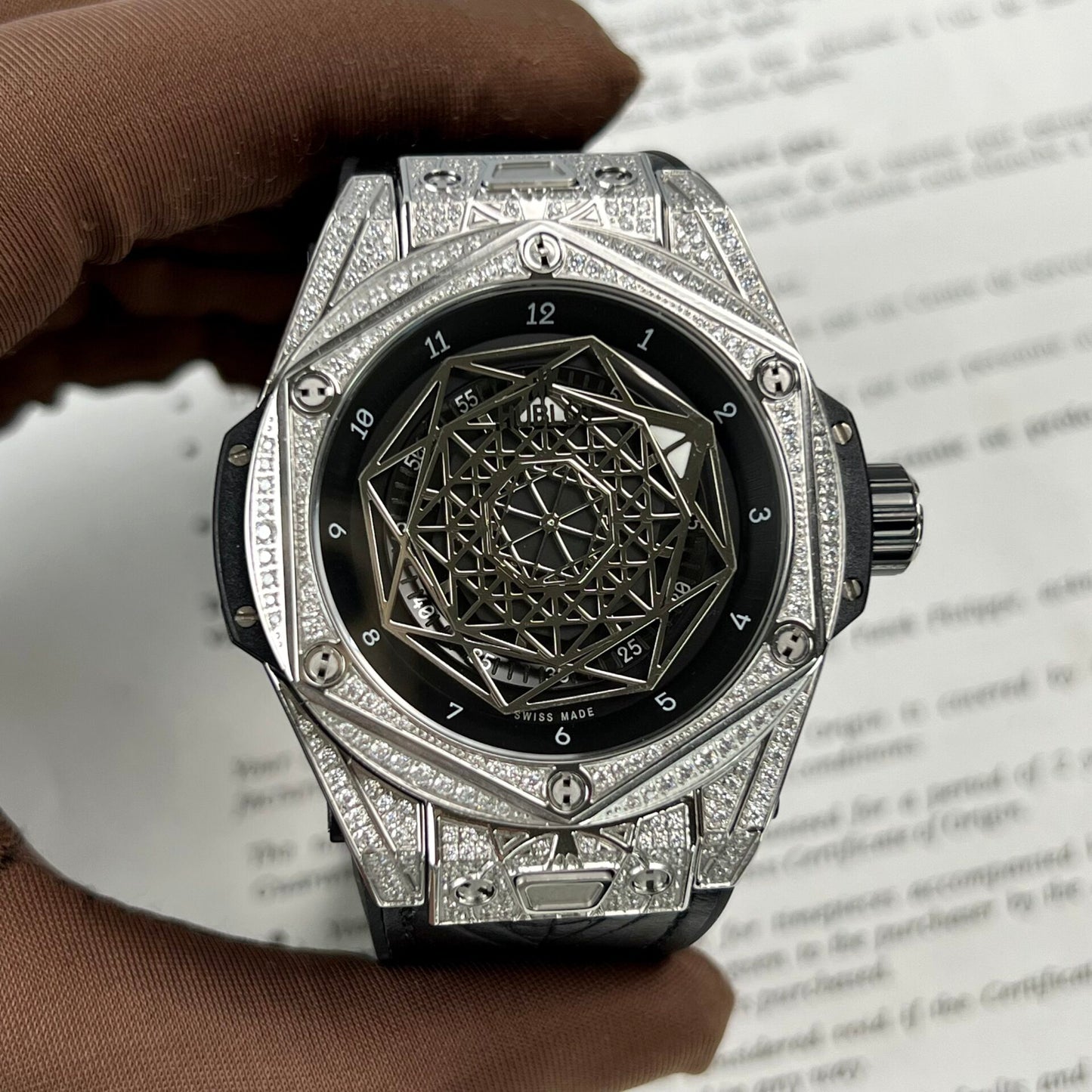 Hublot Big Bang Sang Bleu Replica Watch With Diamonds 45mm