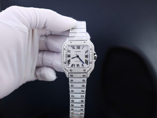 Cartier Santos Custom With Full Diamond Moissanite Hong Kong 35mm