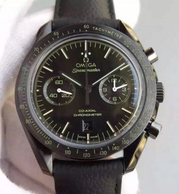 Replica Omega Speedmaster Moonwatch Co-Axial Chronograph Pitch Black Leather A9300
