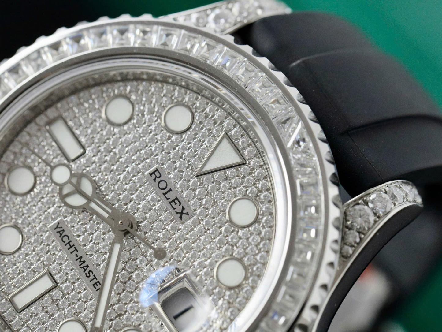 Rolex Yacht-Master Replica Watch Full Diamond Moissanite Rubber Strap 42mm