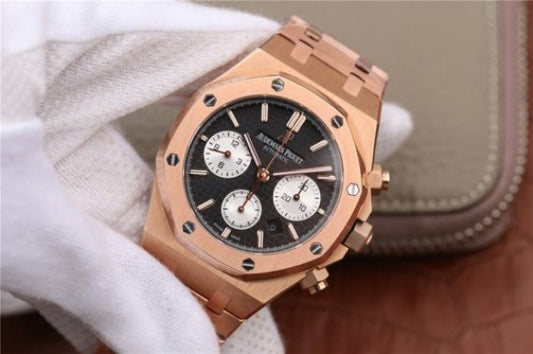 Replica Audemars Piguet Royal Oak Chronograph RG JHF Black/White Dial RG Bracelet A7750