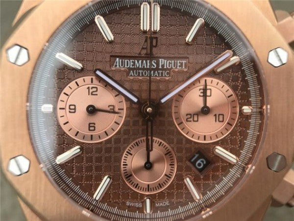 Replica Audemars Piguet Royal Oak Chronograph RG JHF Brown/RG Dial RG Bracelet A7750