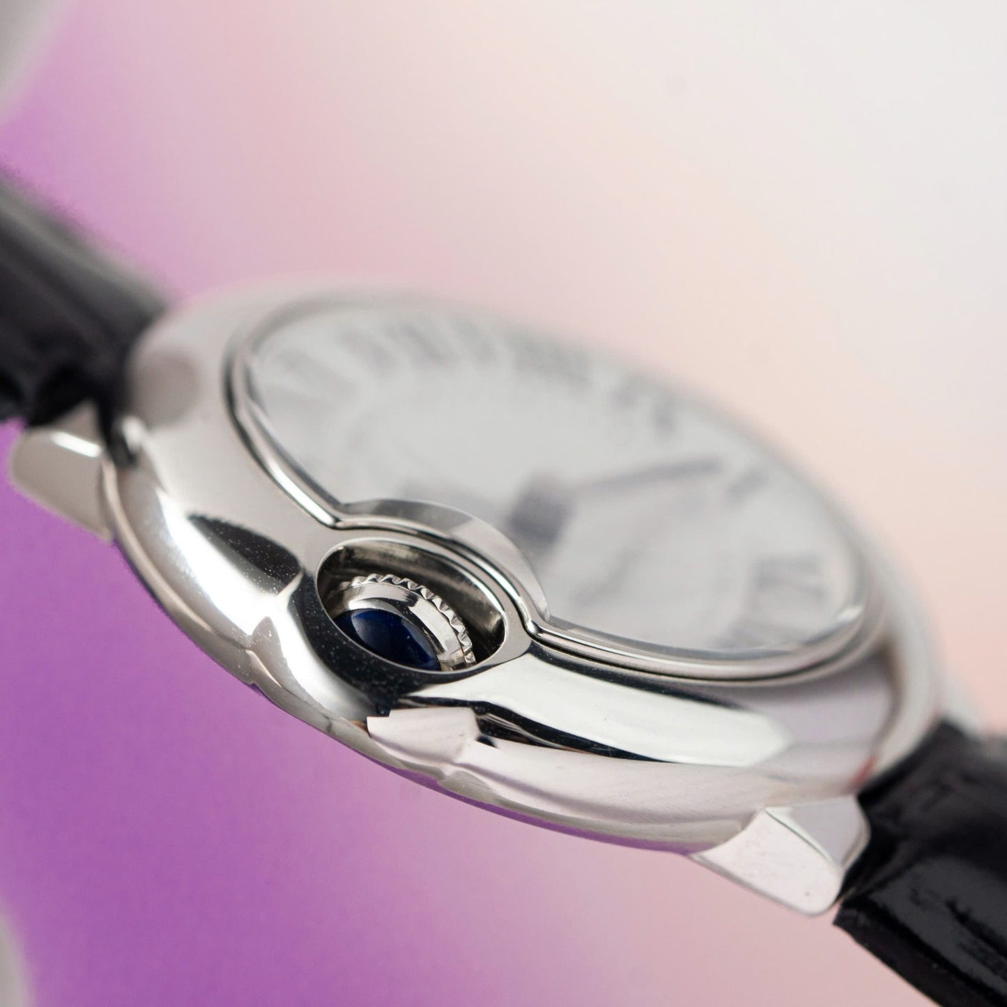Cartier Ballon Bleu Women s Replica 11 Watch White Dial Black Leather Strap 28mm