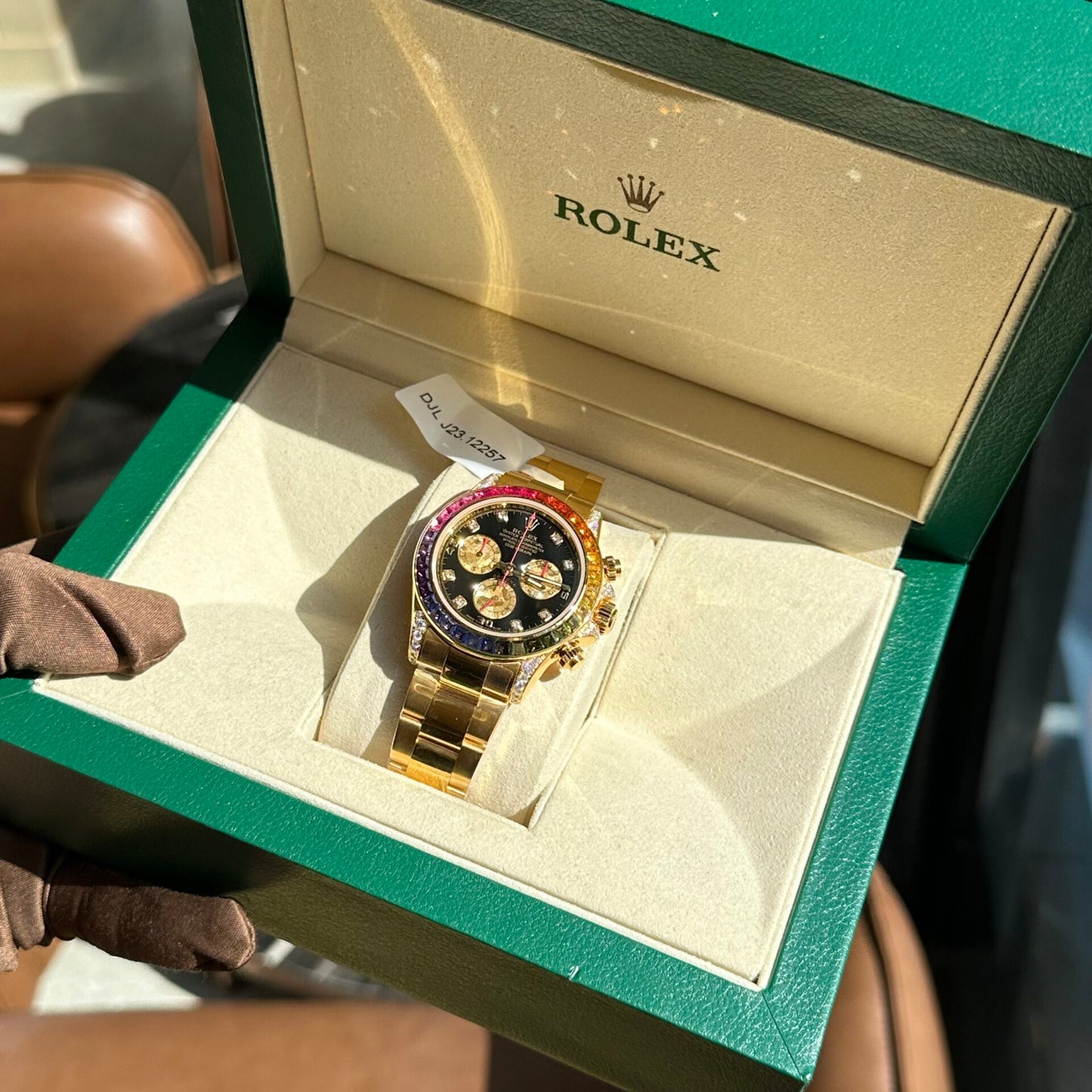 Rolex Replica Watch Daytona Rainbow Yellow Gold Wrapped Moissanite Diamonds TWF 40mm