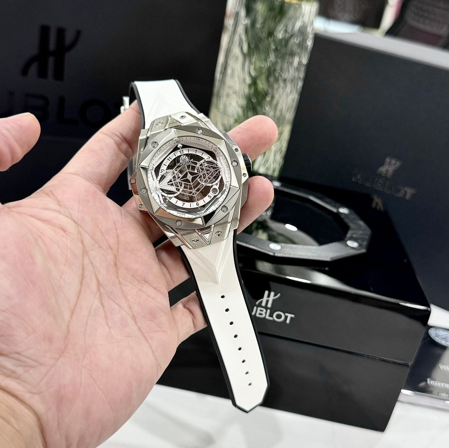 Hublot Replica 1:1 Watches Big Bang Sang Bleu ll Titanium Men s Rubber Strap Factory BBF 45mm