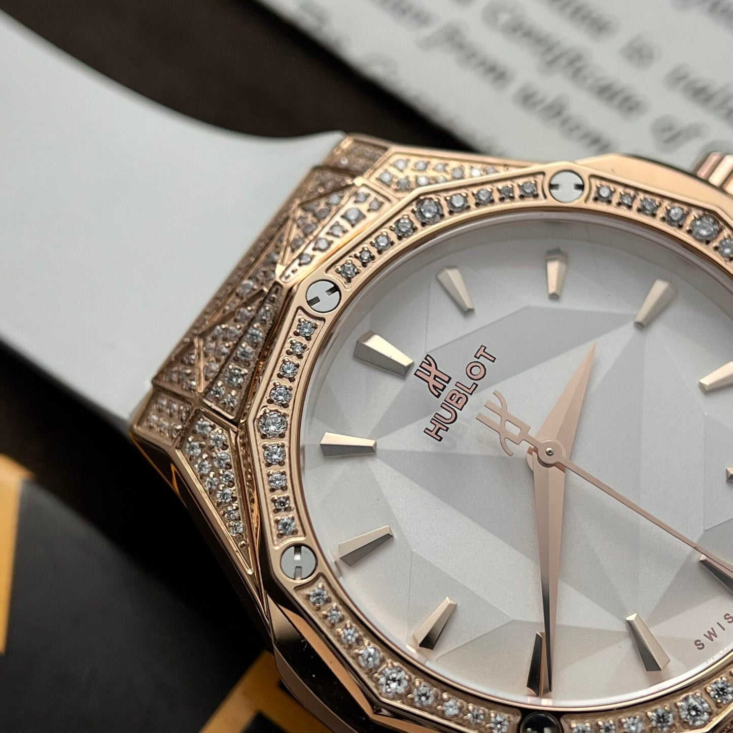Hublot Replica 1:1 Watch Classic Fusion Orlinski King Gold Full Diamonds White 40mm