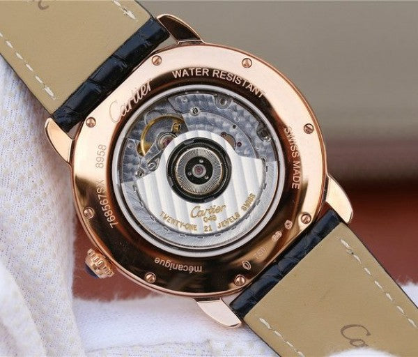 Replica Cartier Ronde De Cartier RG White Dial Diamonds Bezel Croco Strap A2892