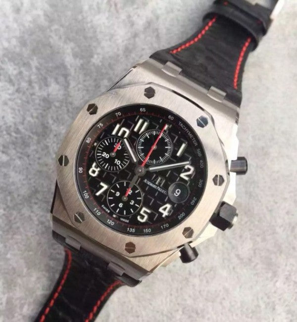 Replica Audemars Piguet JF Royal Oak Offshore Black Theme Black Leather Strap A3126