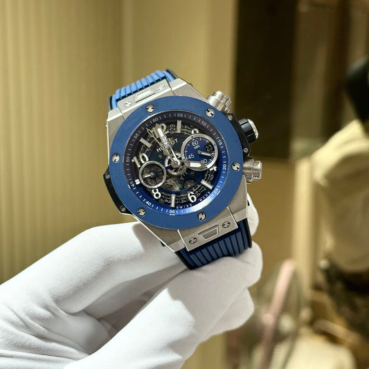 Hublot Replica Watch Big Bang Unico Blue Rubber Strap Factory BBF 44mm