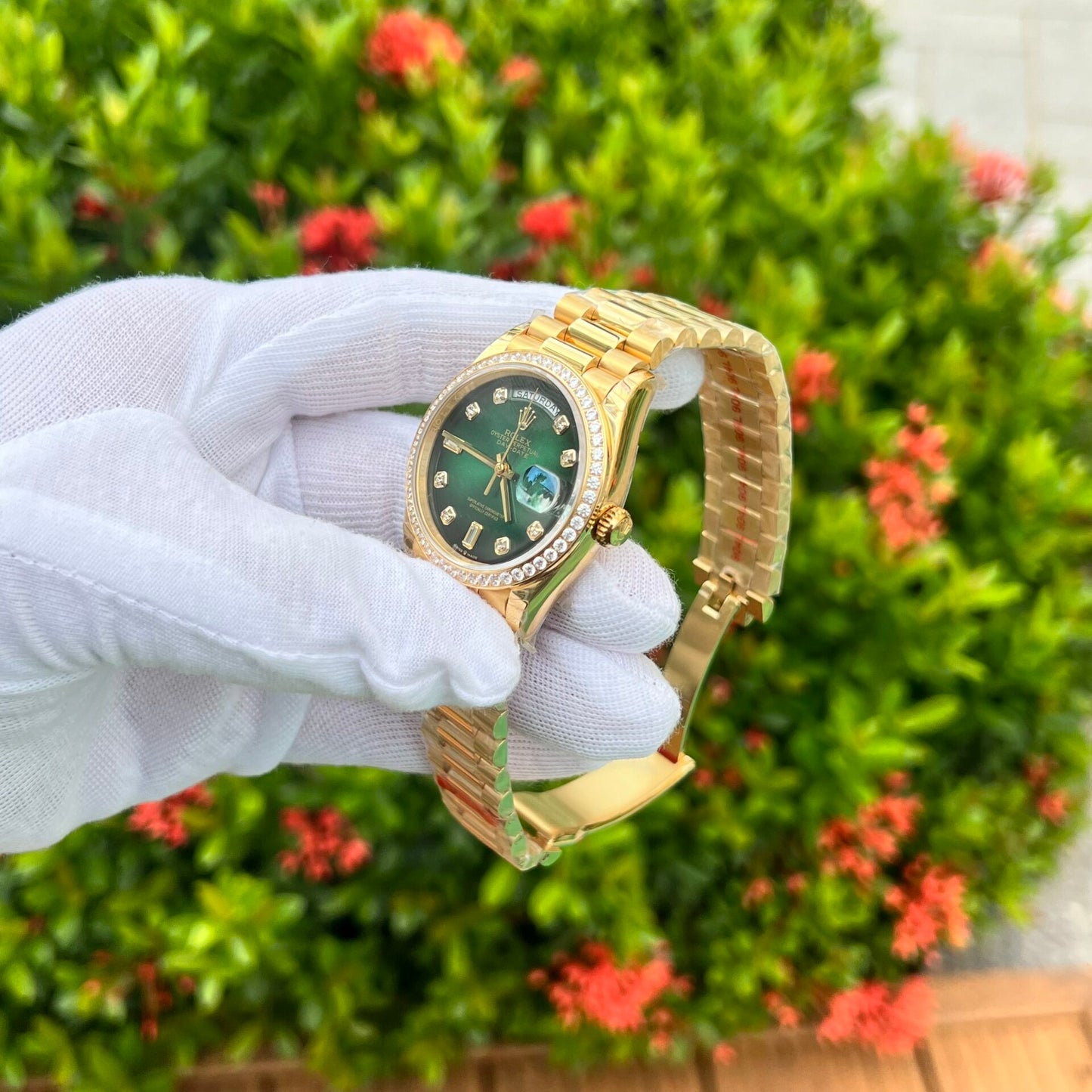 Rolex Day-Date 128348RBR Ombre Green Dial Replica Watch EW 36mm
