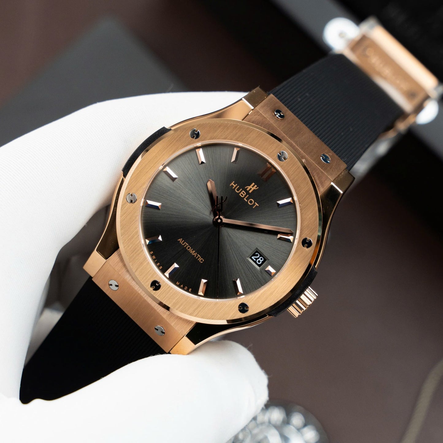 Hublot Classic Fusion King Gold Copies Watches Gray Dial Movement SW300 Swiss Made 42mm
