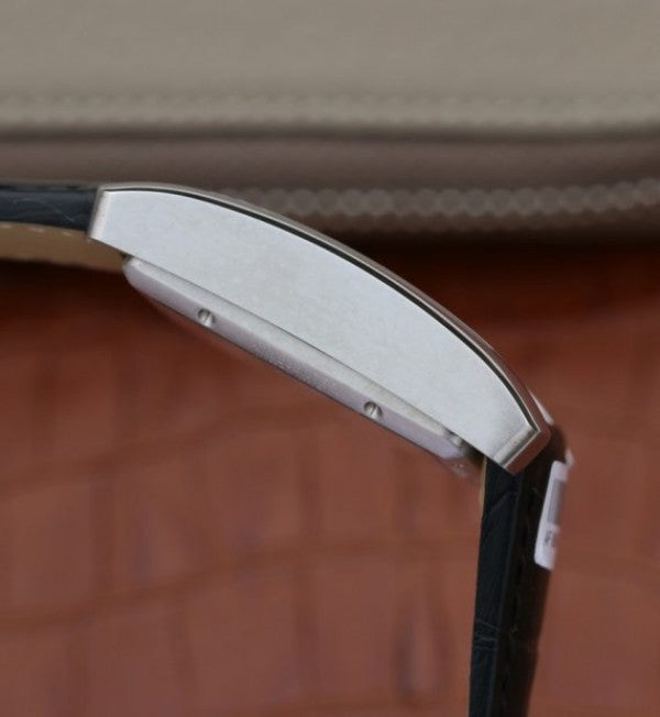 Replica Cartier Tank MC SS Black Textured Dial Black Leather Strap