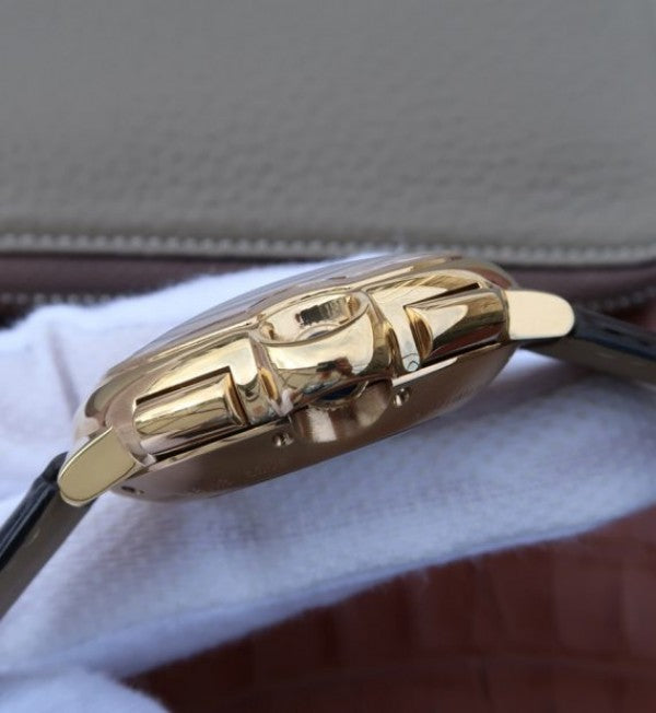 Replica Cartier Ballon Bleu De Cartier Chrono 44mm YG Black Dial Leather Strap A8101