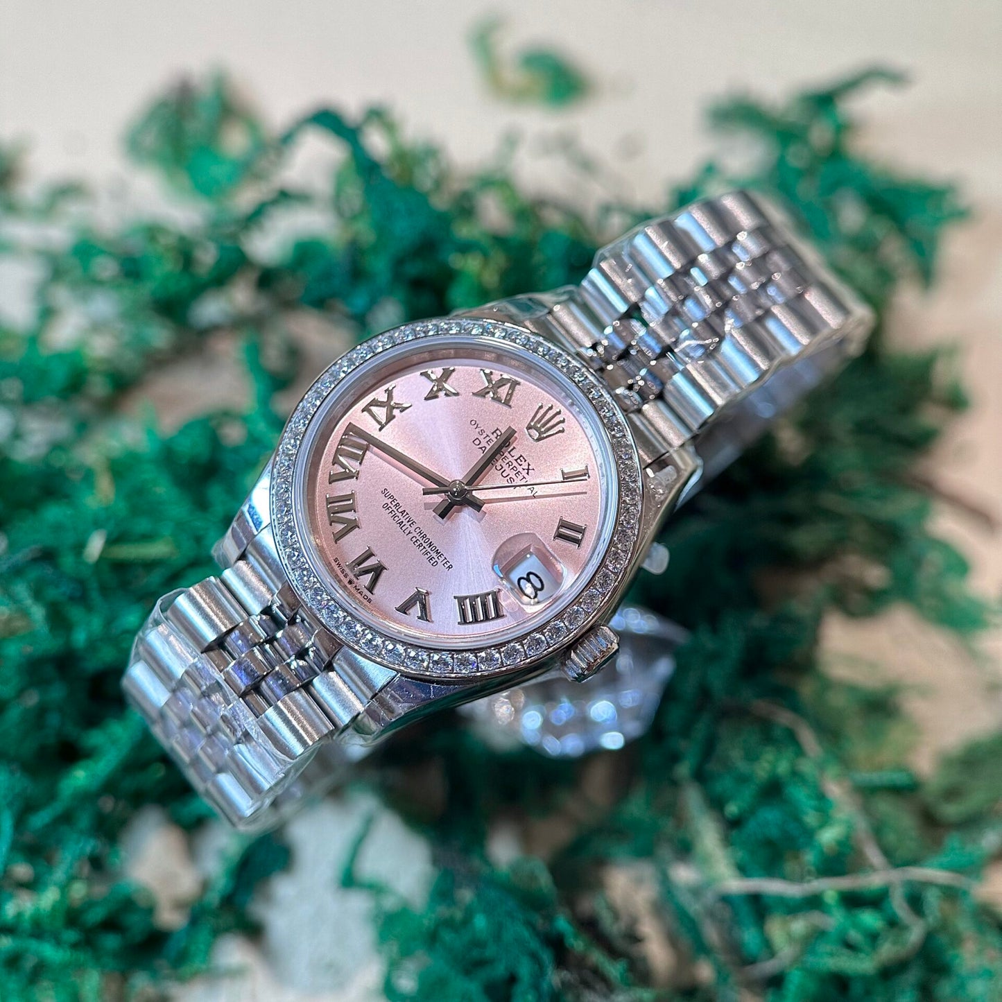Rolex DateJust Replica Watch With Diamonds Pink Dial EW 31mm