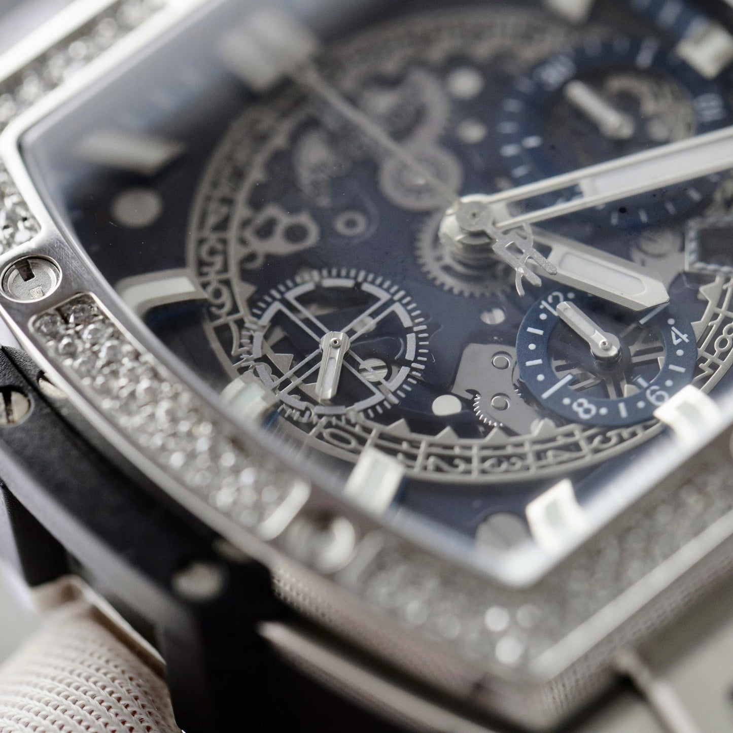 Hublot Spirit Of Big Bang Titanium Dial Blue Custom Moissanite Diamonds Hong Kong 42mm