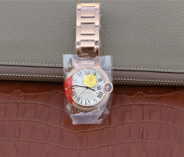 Replica Cartier Ballon Bleu 36mm RG White Textured Dial Diamond Bezel