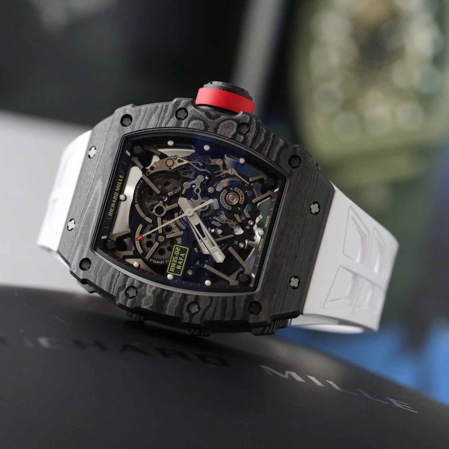 Richard Mille RM35-02 Knock Off Watches Carbon Super Light Rubber Strap Red ZF Factoy 44mm