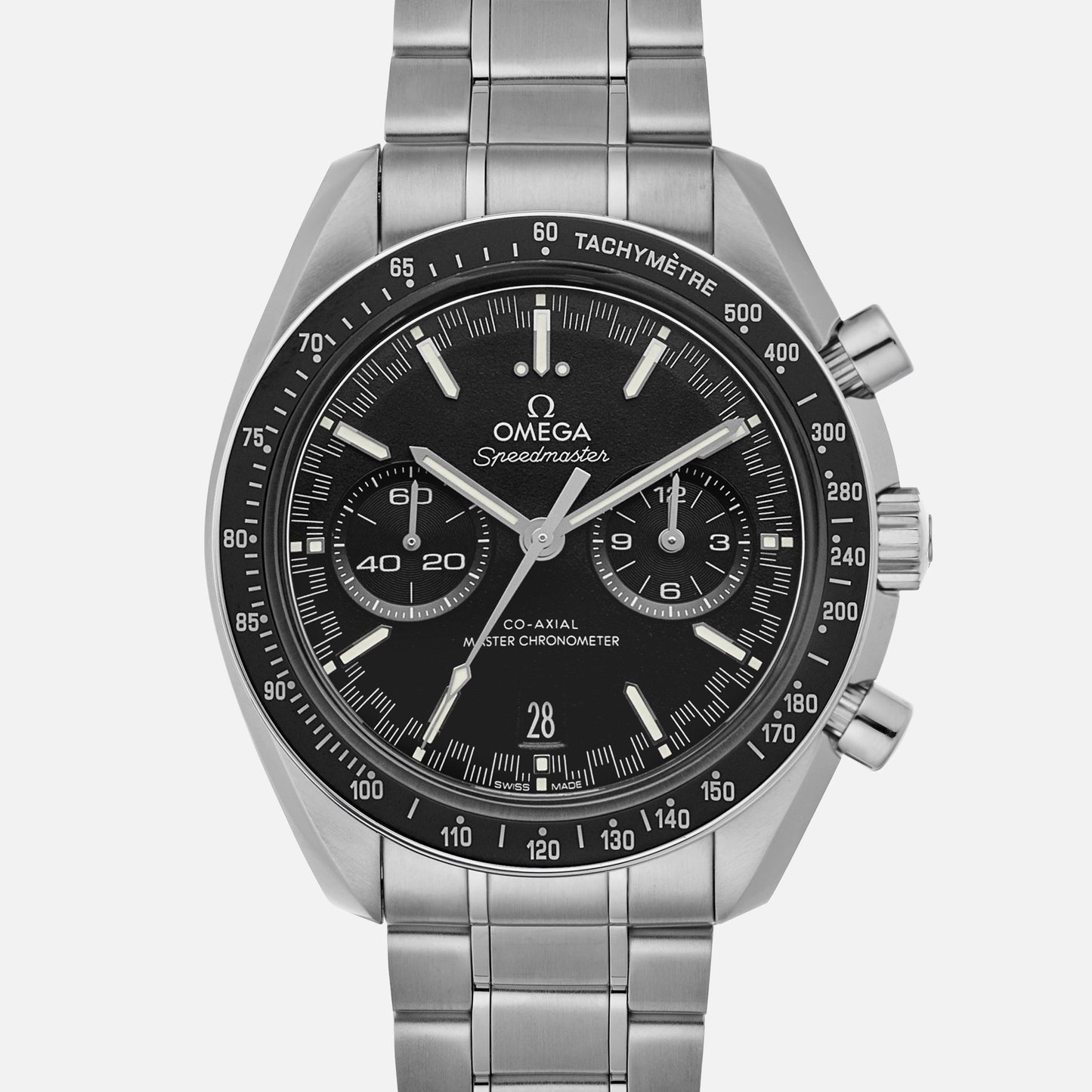 Speedmaster Racing Co-Axial Master Chronometer Chronograph 44.25mm Black Dial With White Accents On Bracelet(1:1 replica)