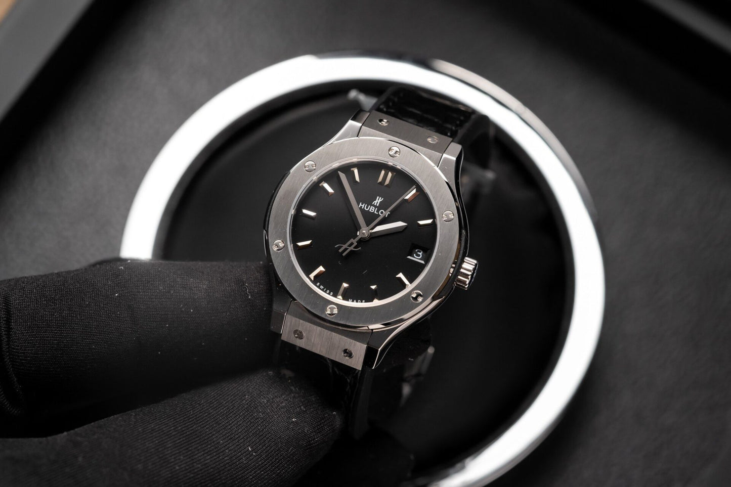 Hublot Replica 1:1 Watch Classic Fusion Black Dial Leather Strap HB Factory 33mm