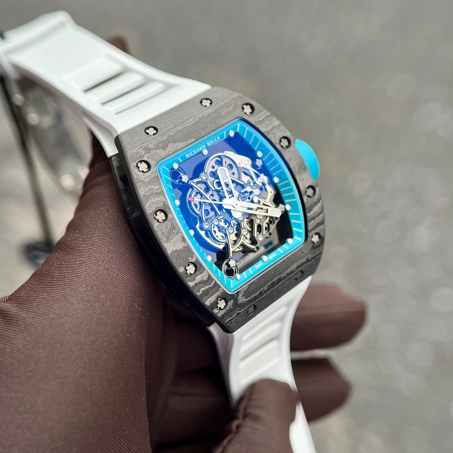 Richard Mille RM055 Full Carbon White Rubber Strap Replica 1:1 Watch 45mm