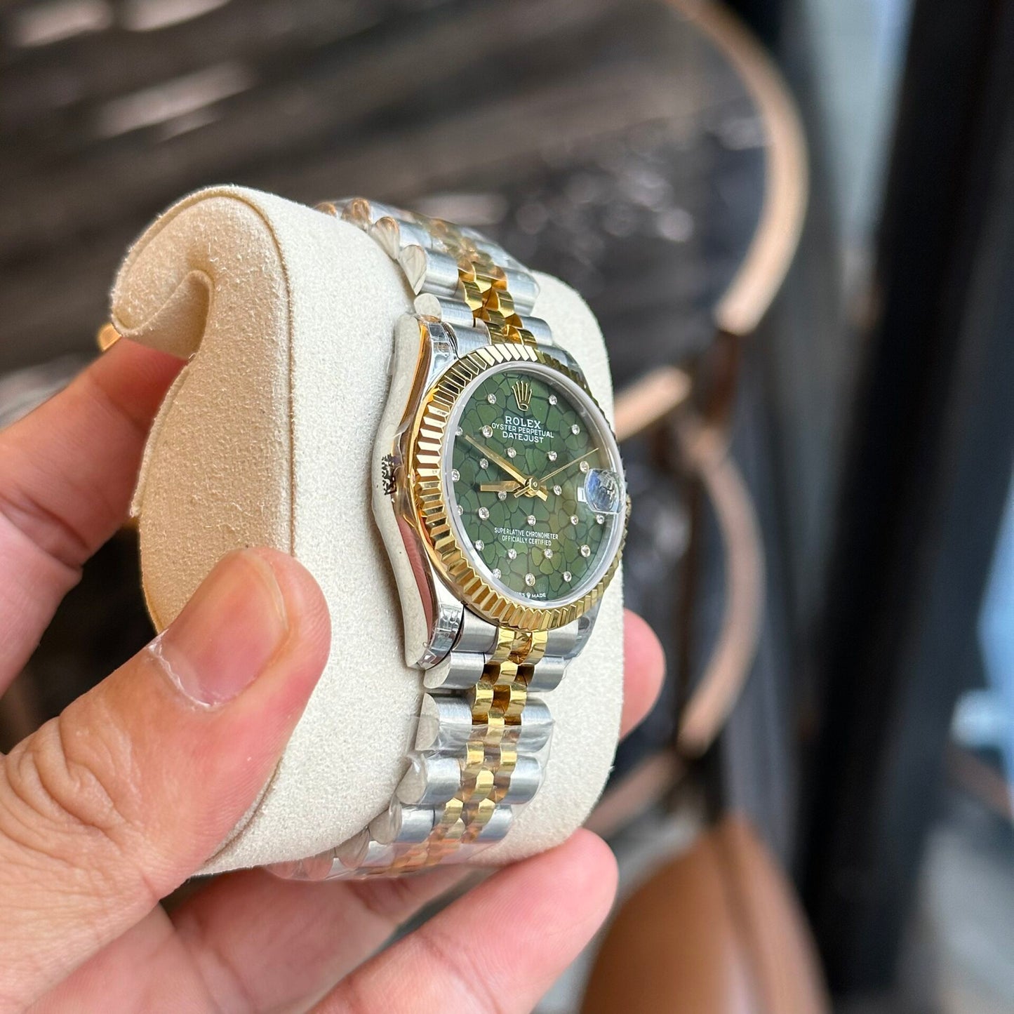 Rolex DateJust Replica Watch Demi Gold Green Leaf Dial 31mm