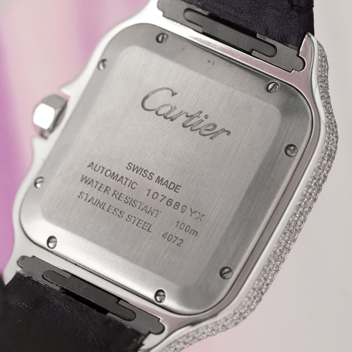 Cartier Santos With Moissanite Diamond Hong Kong Rep 11 Watch Leather Strap 39.8mm