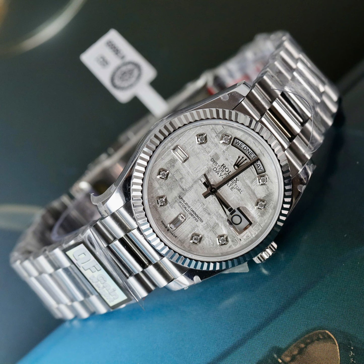 Rolex Day-Date Meteorite Dial Replica Watches Moissanite Diamonds Custom QF Factory 36mm