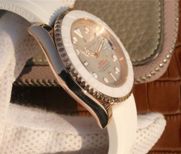 Replica Rolex Yacht-Master 116655 RG White Dial White Ceramic Rubber Strap A2824