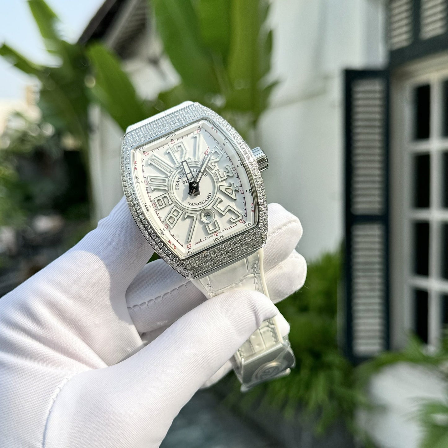 Franck Muller Vanguard V45 White Face With Stone Best Replica Watch ABF Factory 45mm