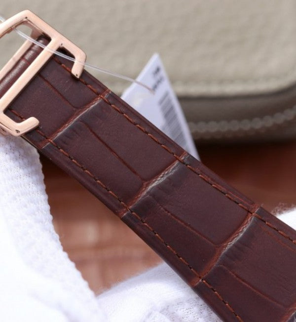 Replica Cartier Tank MC RG White Textured Dial Diamonds Bezel Leather Strap