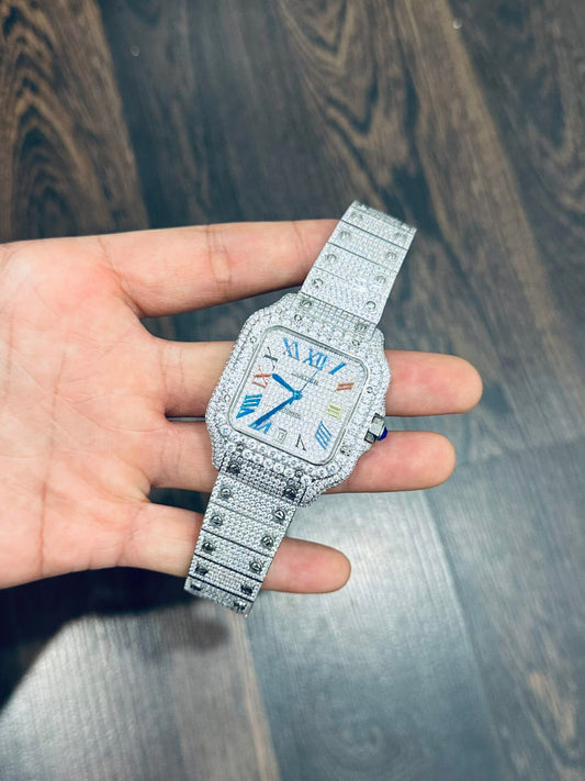 Cartier Santos Replica Watch Full CZ Metal Wire 39.8mm