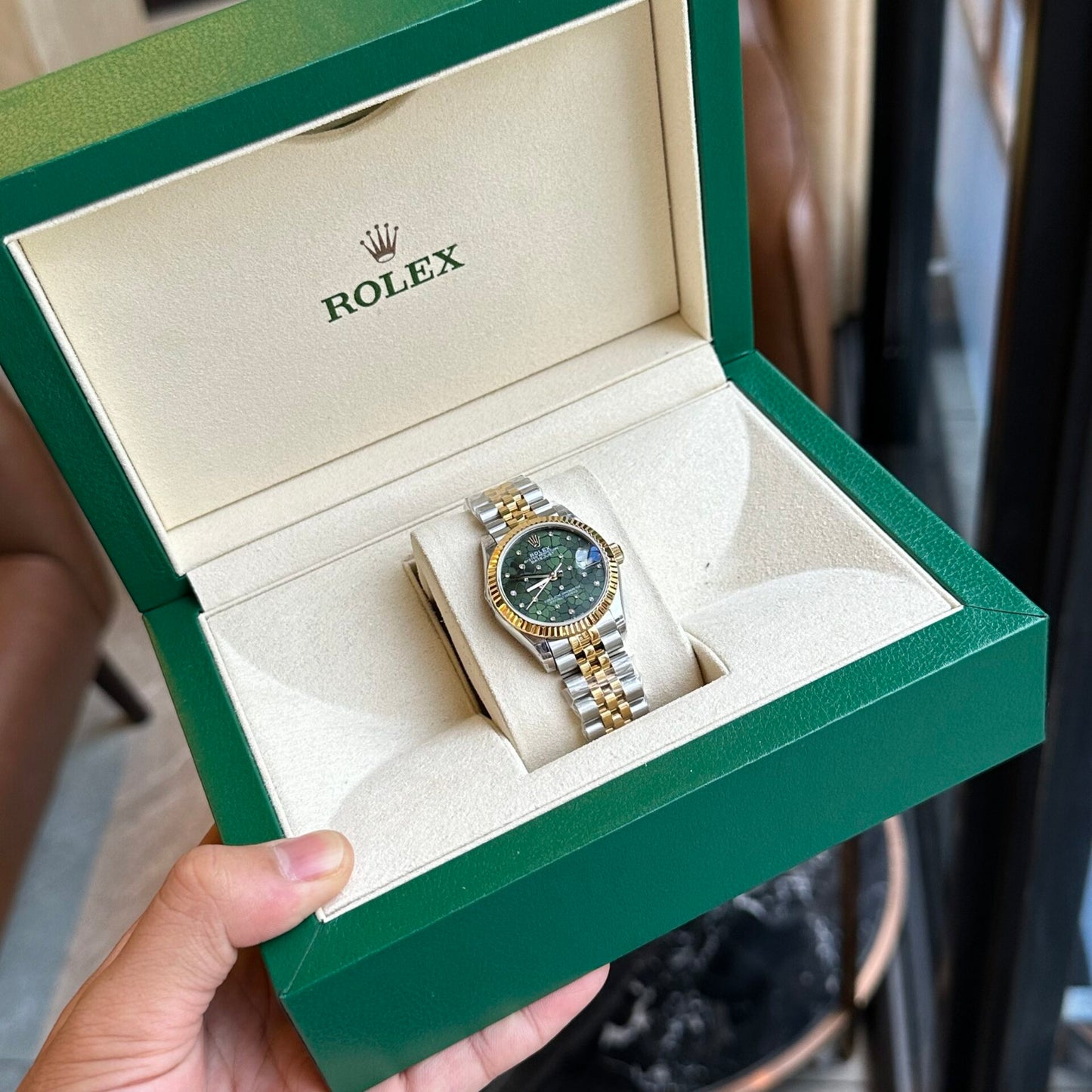 Rolex DateJust Replica Watch Demi Gold Green Leaf Dial 31mm
