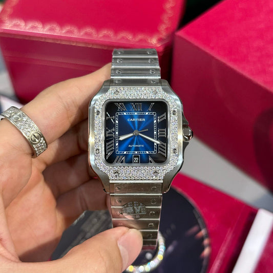 Cartier Replica Watch Santos Custom Moissanite Diamonds BV Factory 39.8mm