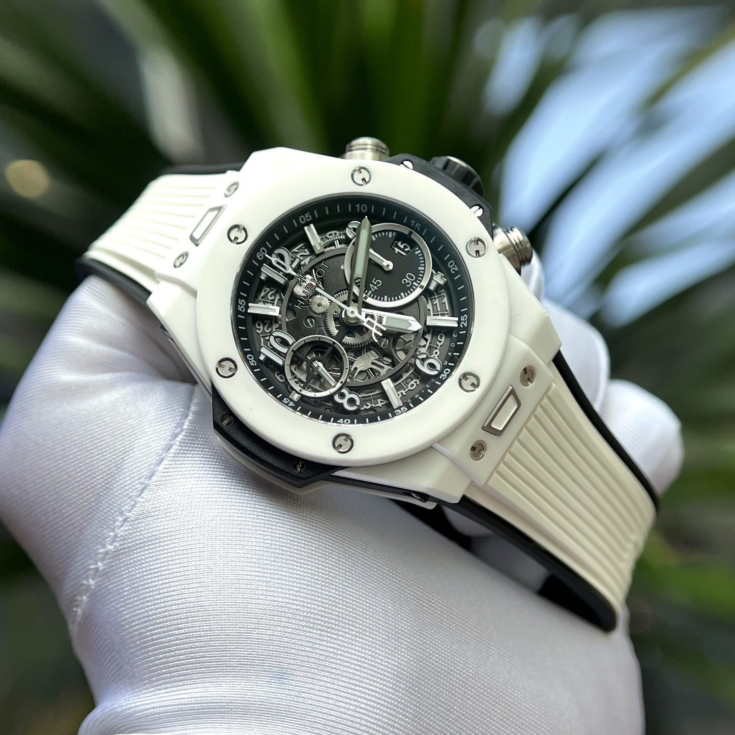 Hublot Best Replica Watch Big Bang Unico White Ceramic Rubber Strap BBF Factory 42mm