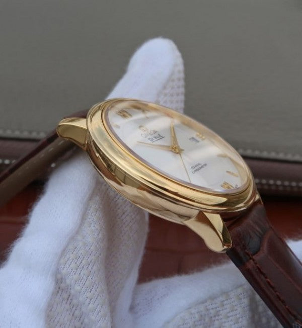Replica Omega MKF De Ville 37mm YG White Dial YG Markers Leather Strap A2892