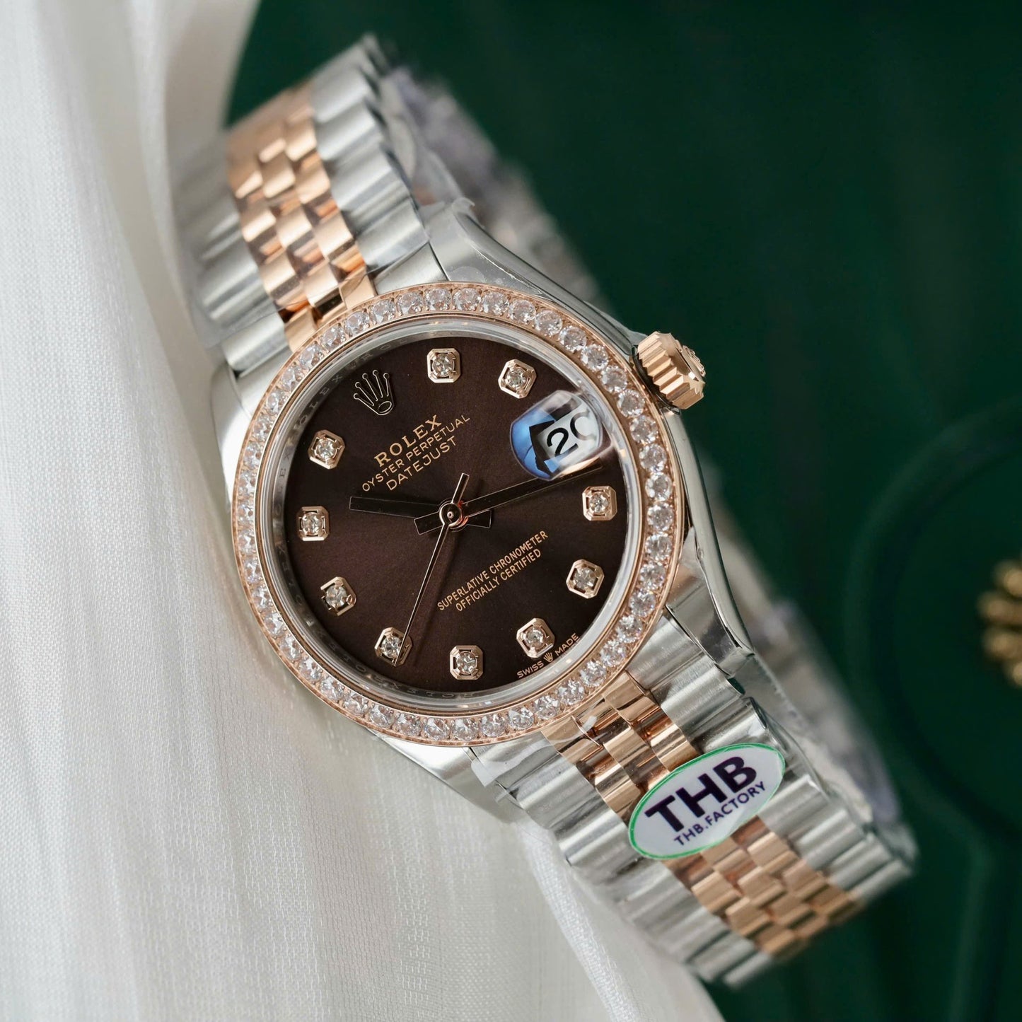 Rolex DateJust High End Watch Replicas Chocolate Dial Bezel Diamonds CZ THB Factory 31mm