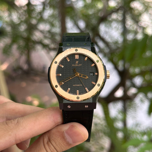 Hublot Classic Fusion Ceramic Demi Gold Carbon Dial Replica Watch JJZ Factory 42mm