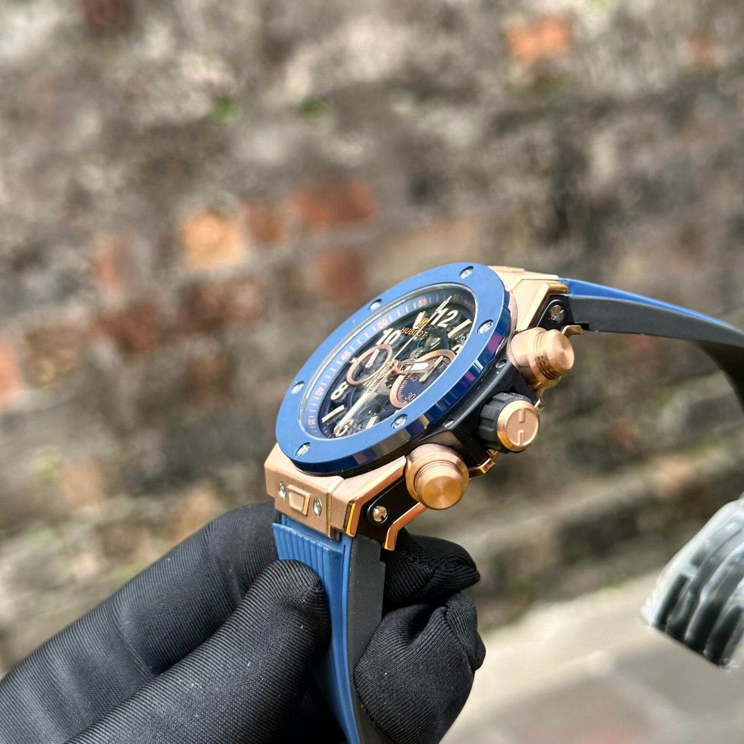 Hublot Replica Watch Big Bang Unico King Gold Blue Ceramic Benzel 44mm